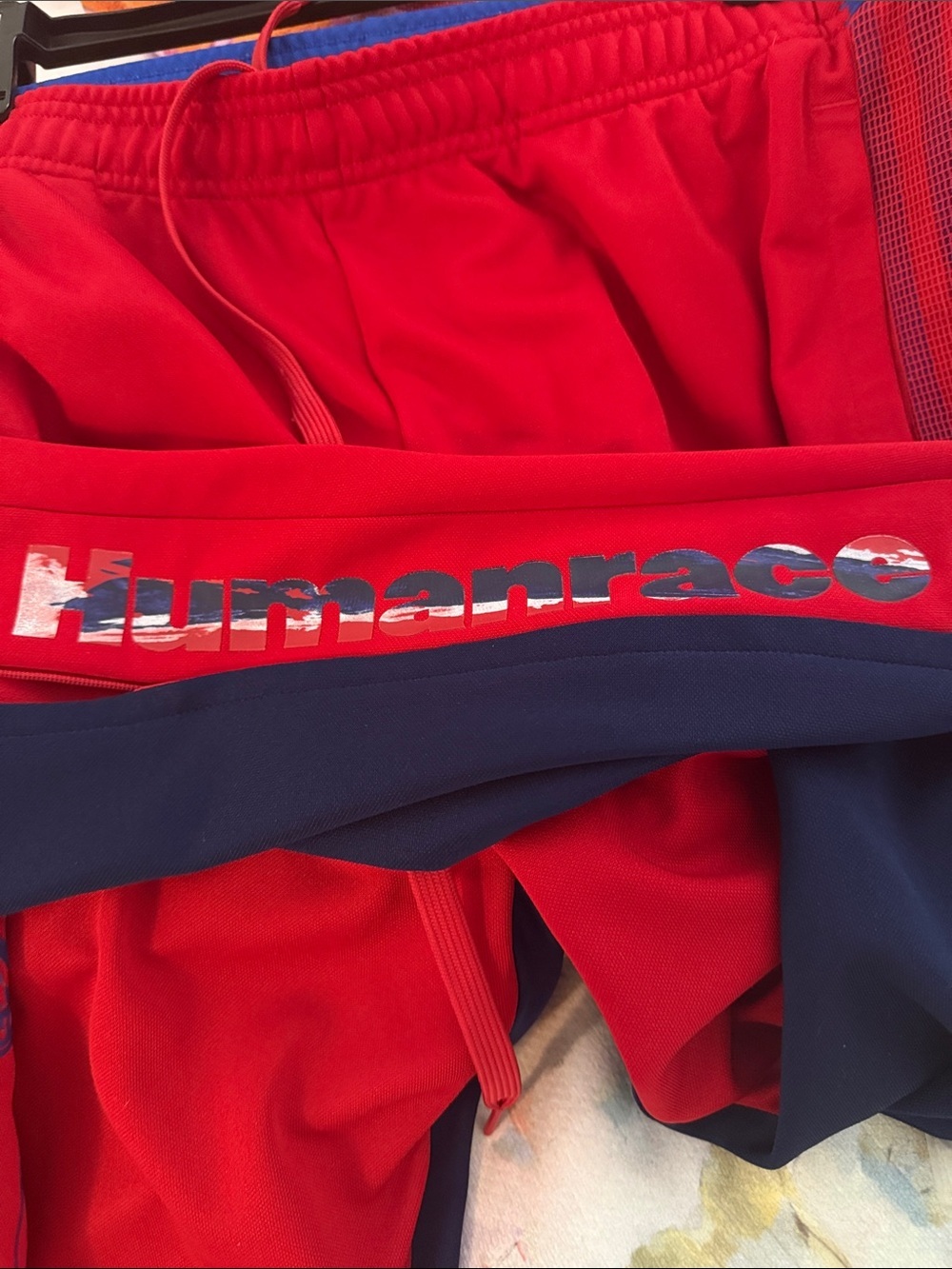 adidas Red Joggers with Blue Trim for Kids - Picture 2 of 3